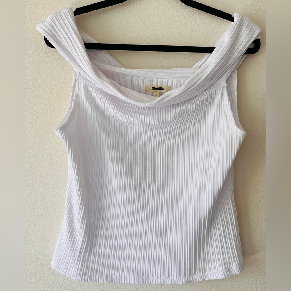 Madewell White ribbed Twist-Detail off shoulder top